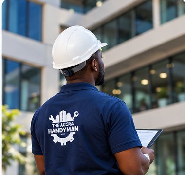 Maintenance technician in a hard hat checking a commercial building
